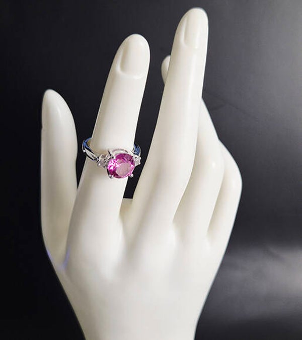Lab Created Pink Sapphire and Sterling Silver Ring