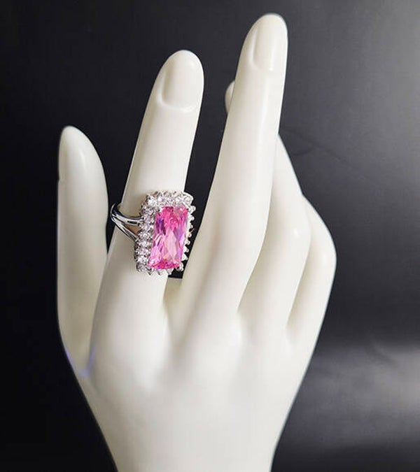 Cushion-Cut Pink Zircon Stone and Sterling Silver Ring