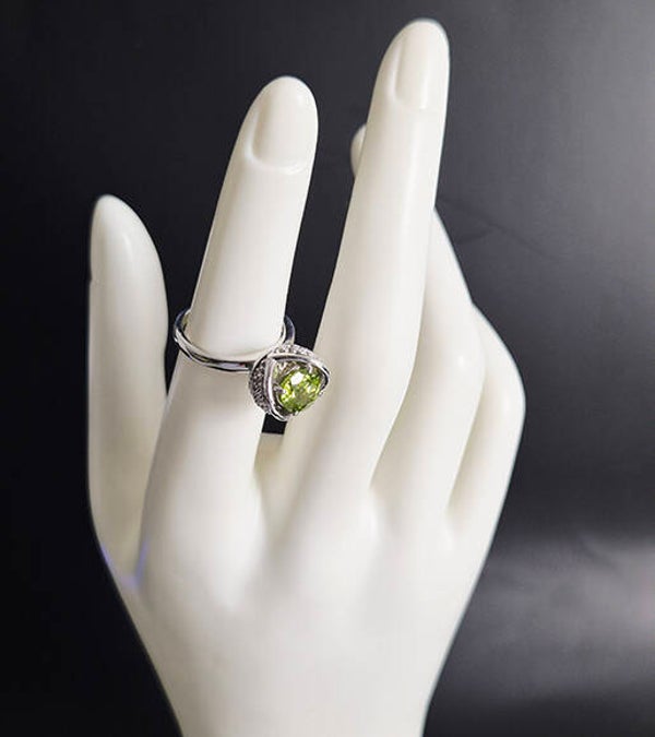 Green Peridot Gemstone and Sterling Silver Ring