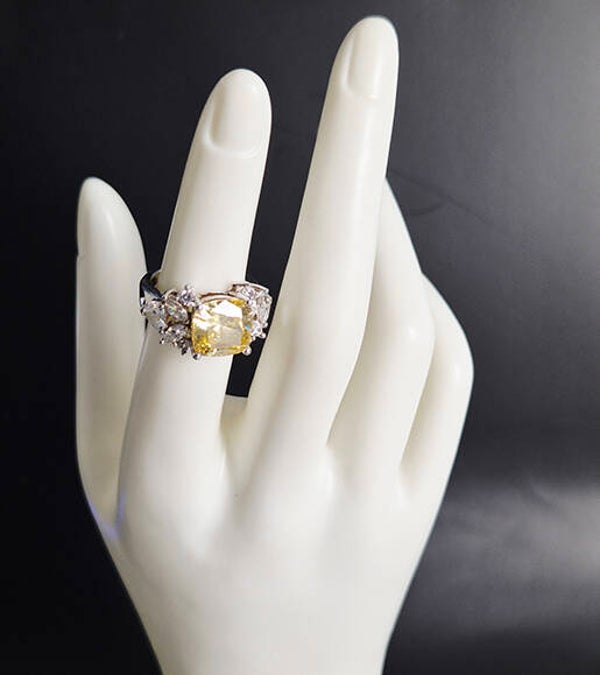 Cushion-Cut Canary Yellow Zircon Stone and Sterling Silver Ring