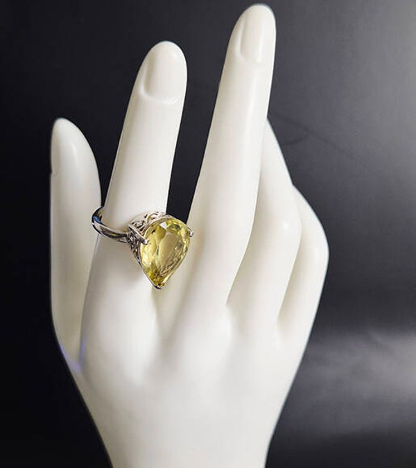Pear Shaped Yellow Citrine and sterling silver ring