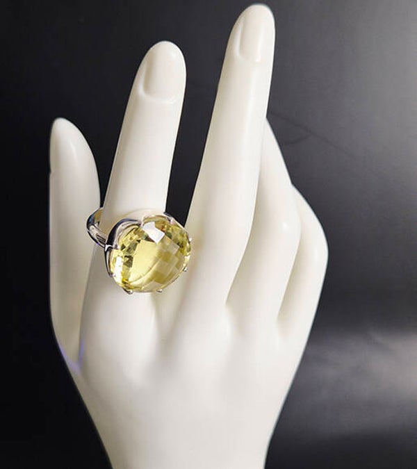Checkerboard Faceted Citrine and Sterling Silver Ring