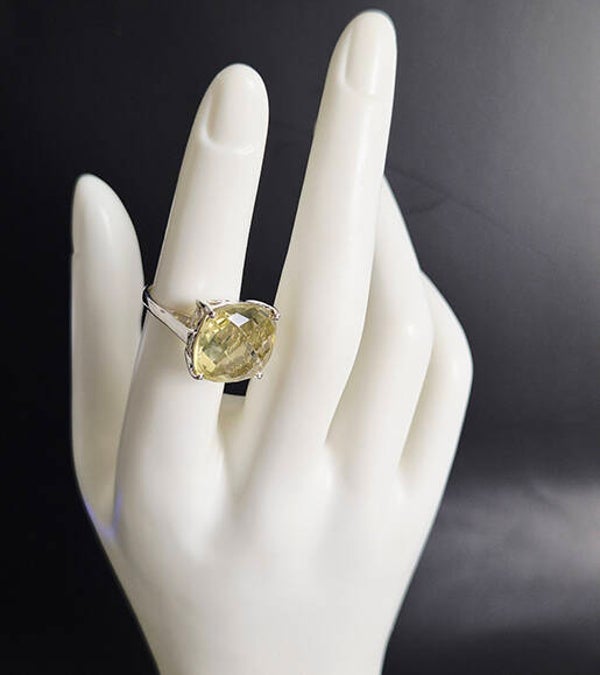 Checkerboard Faceted Citrine and Sterling Silver Ring