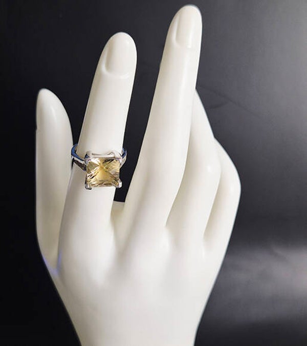 Cushion-Cut Canary Yellow Zircon Stone and Sterling Silver Ring
