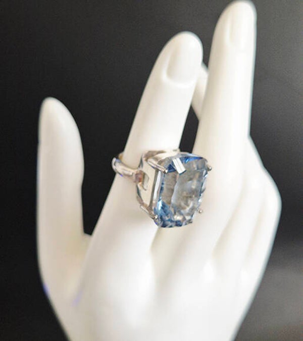 Rectangle Blue Topaz and Sterling Silver Ring
