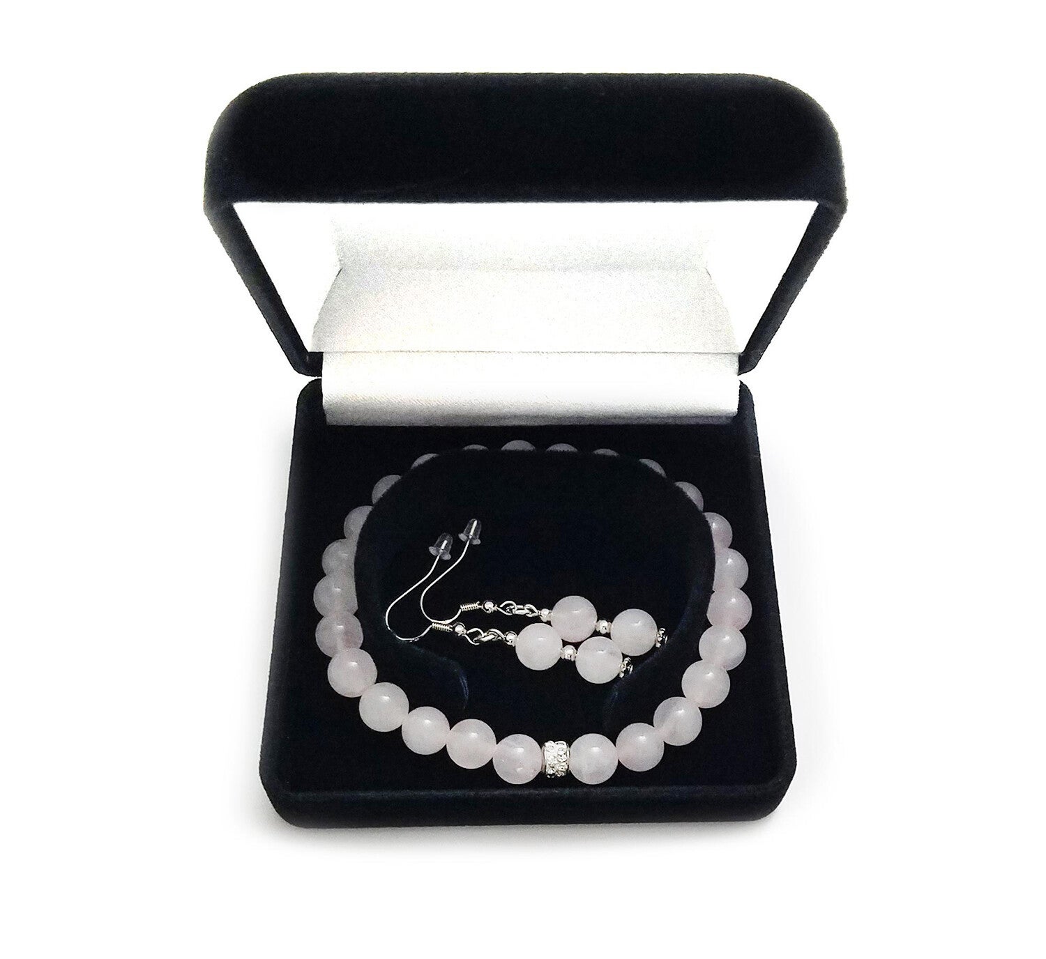 Rose Quartz Gemstone Stretch Bracelet and Earrings Set