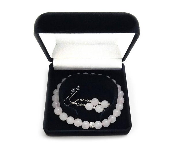 Rose Quartz Gemstone Stretch Bracelet and Earrings Set