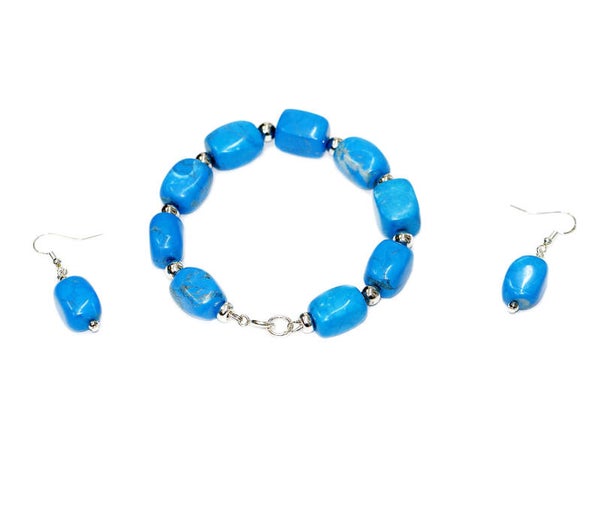 Blue Howlite Gemstone Bracelet and Earrings set