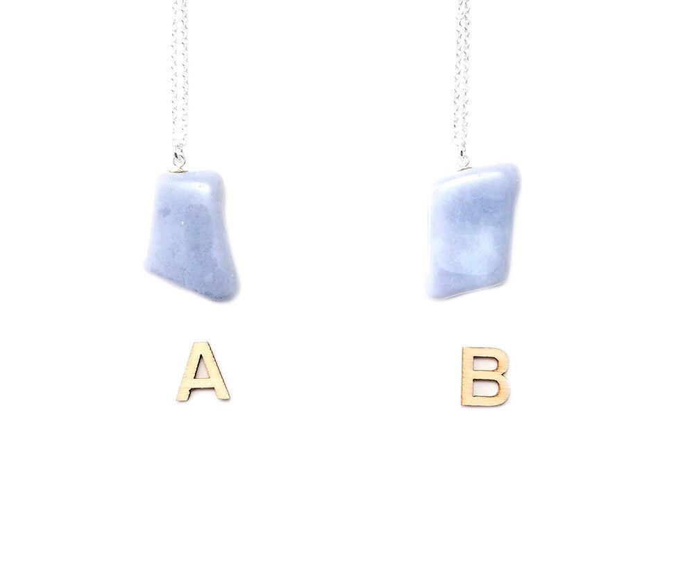 Blue Lace Agate Gemstone Neckless & Sterling Silver Belcher Chain