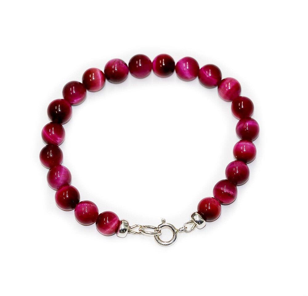 Pink Tiger Eye Gemstone clasp Bracelet with Sterling Silver Fittings