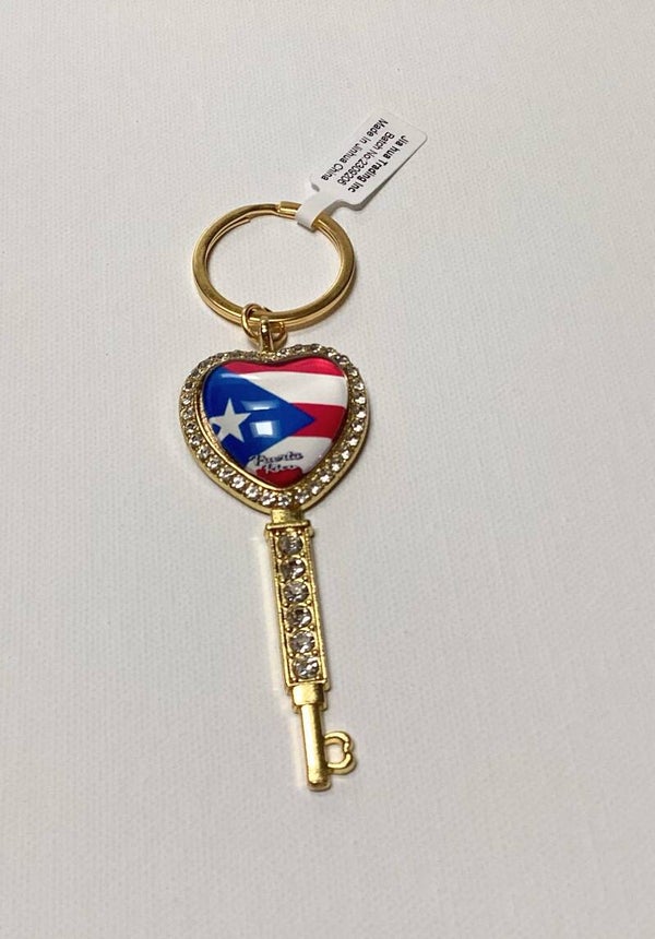 Key Shape Puerto Rico Keychain Gold Color