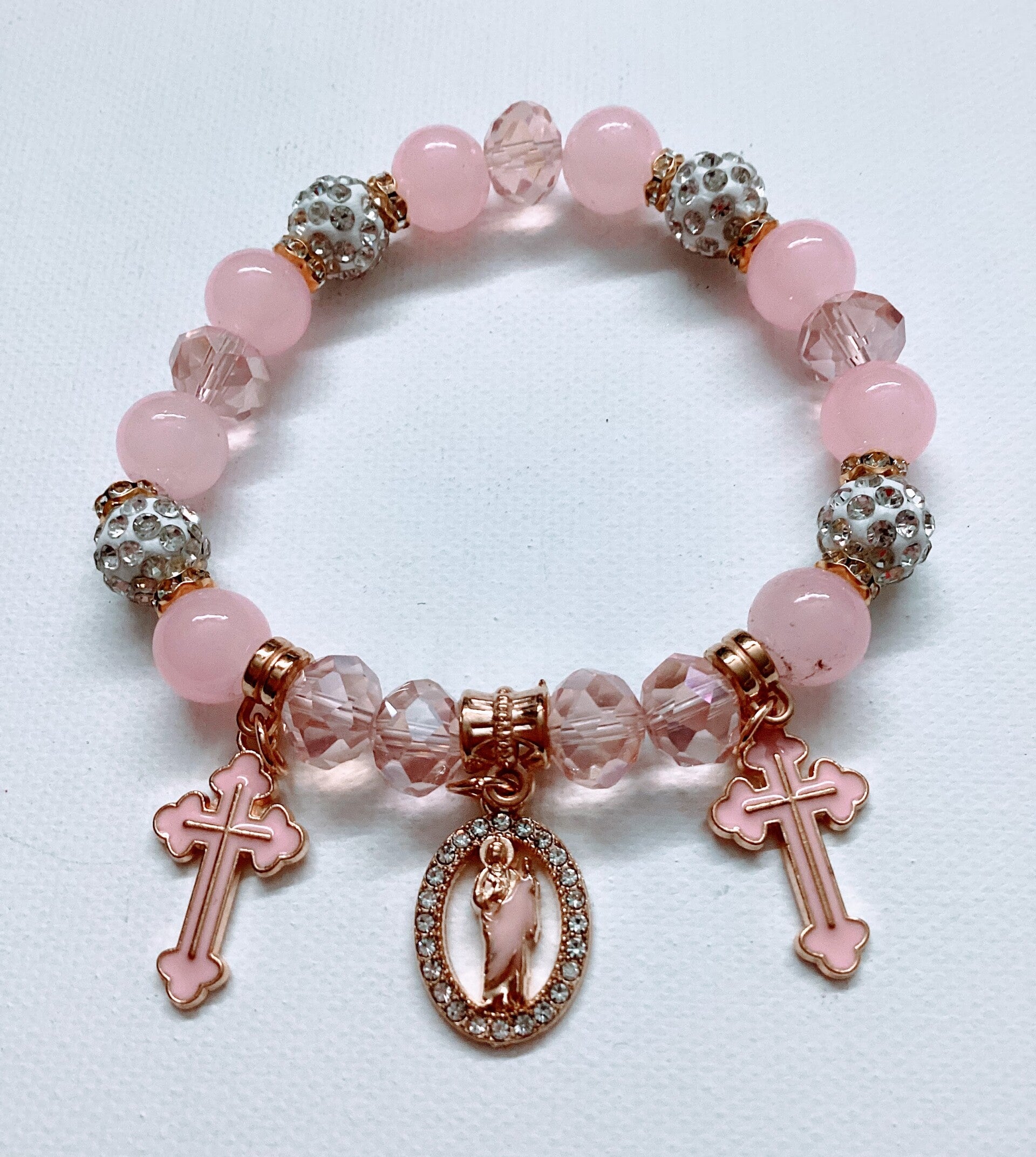 San Judas Bracelet Pink with charms