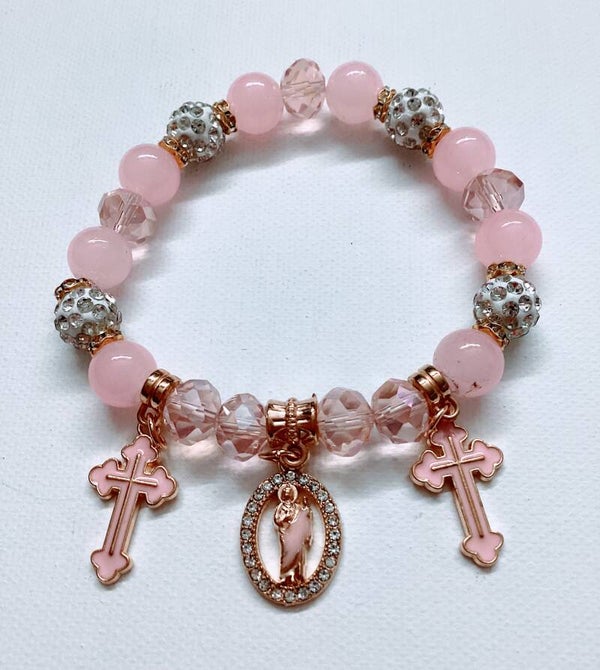San Judas Bracelet Pink with charms