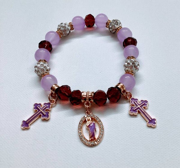 San Judas Bracelet Purple with charms