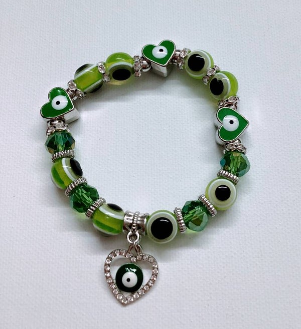 Eye Heart Bracelet Green with hear charm