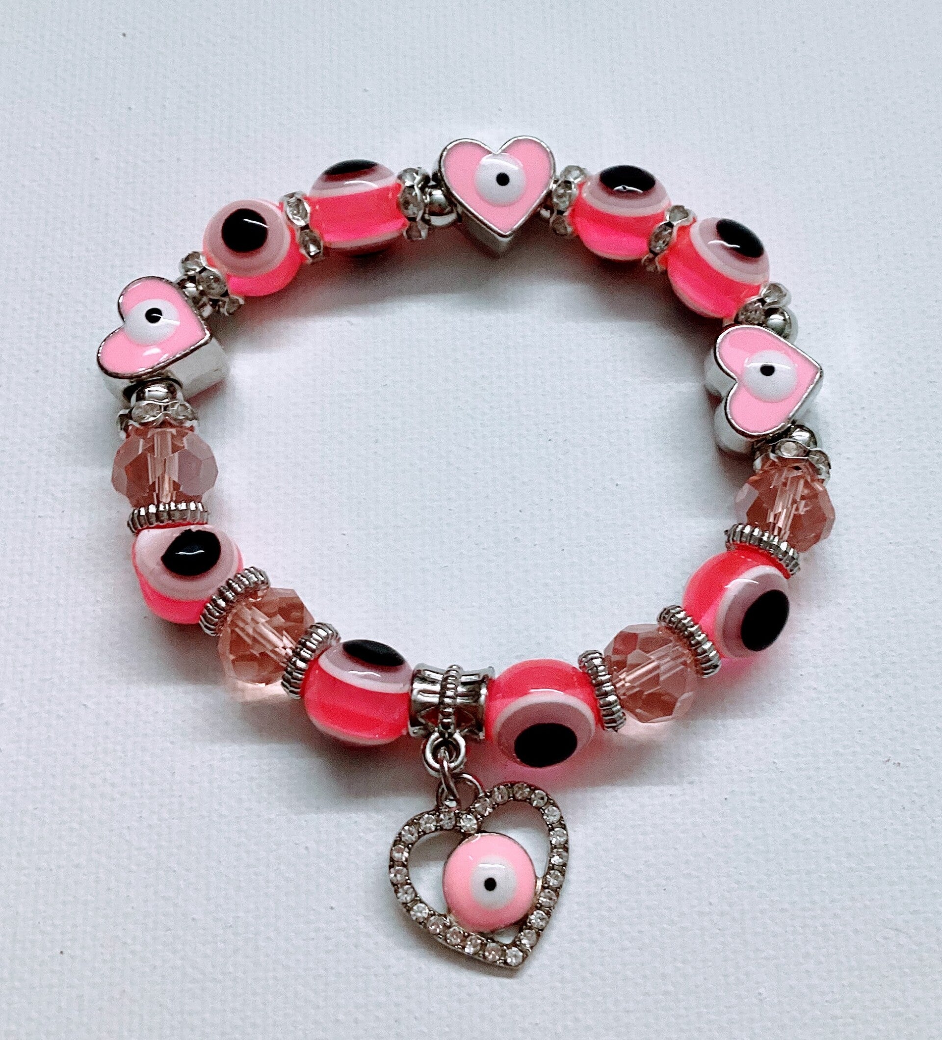 Eye Heart Bracelet Pink with hear charm