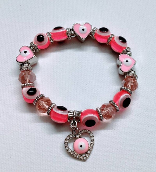 Eye Heart Bracelet Pink with hear charm