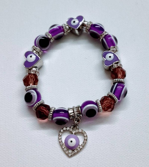 Eye Heart Bracelet Purple with hear charm