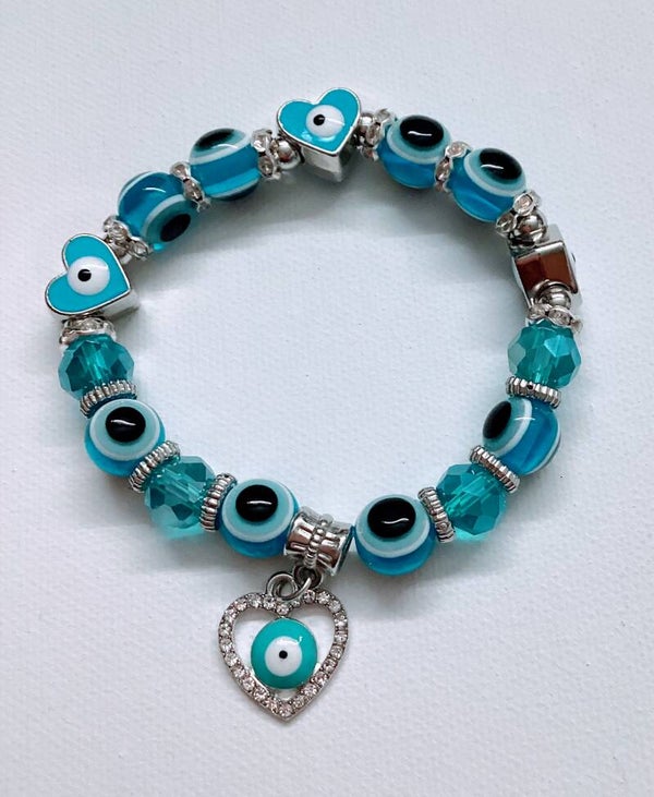 Eye Heart Bracelet Light Blue with hear charm