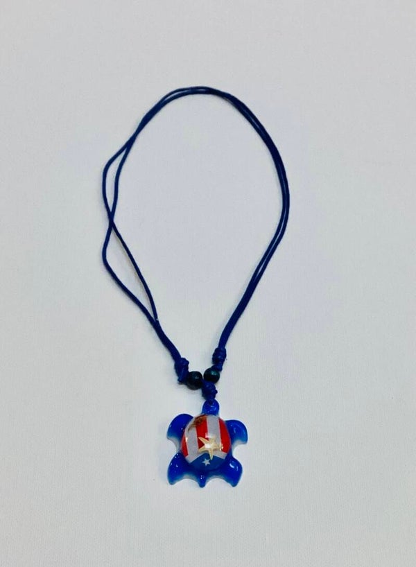Turtle necklace with the Puerto Rico flag  blue