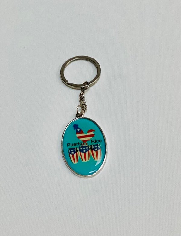 Rooster with drums Puerto Rico Keychain