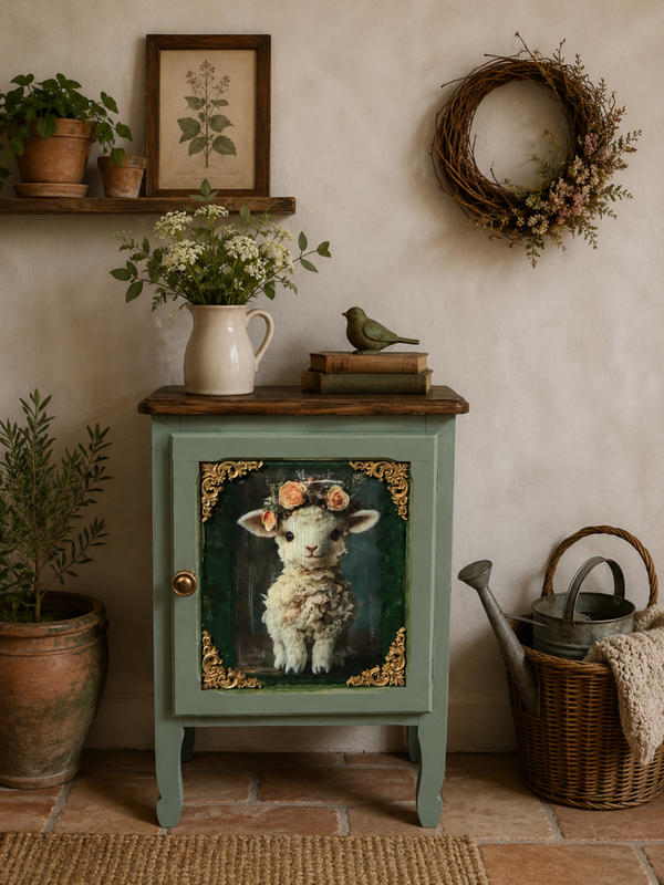 Uniek schattig kastje met lammetje