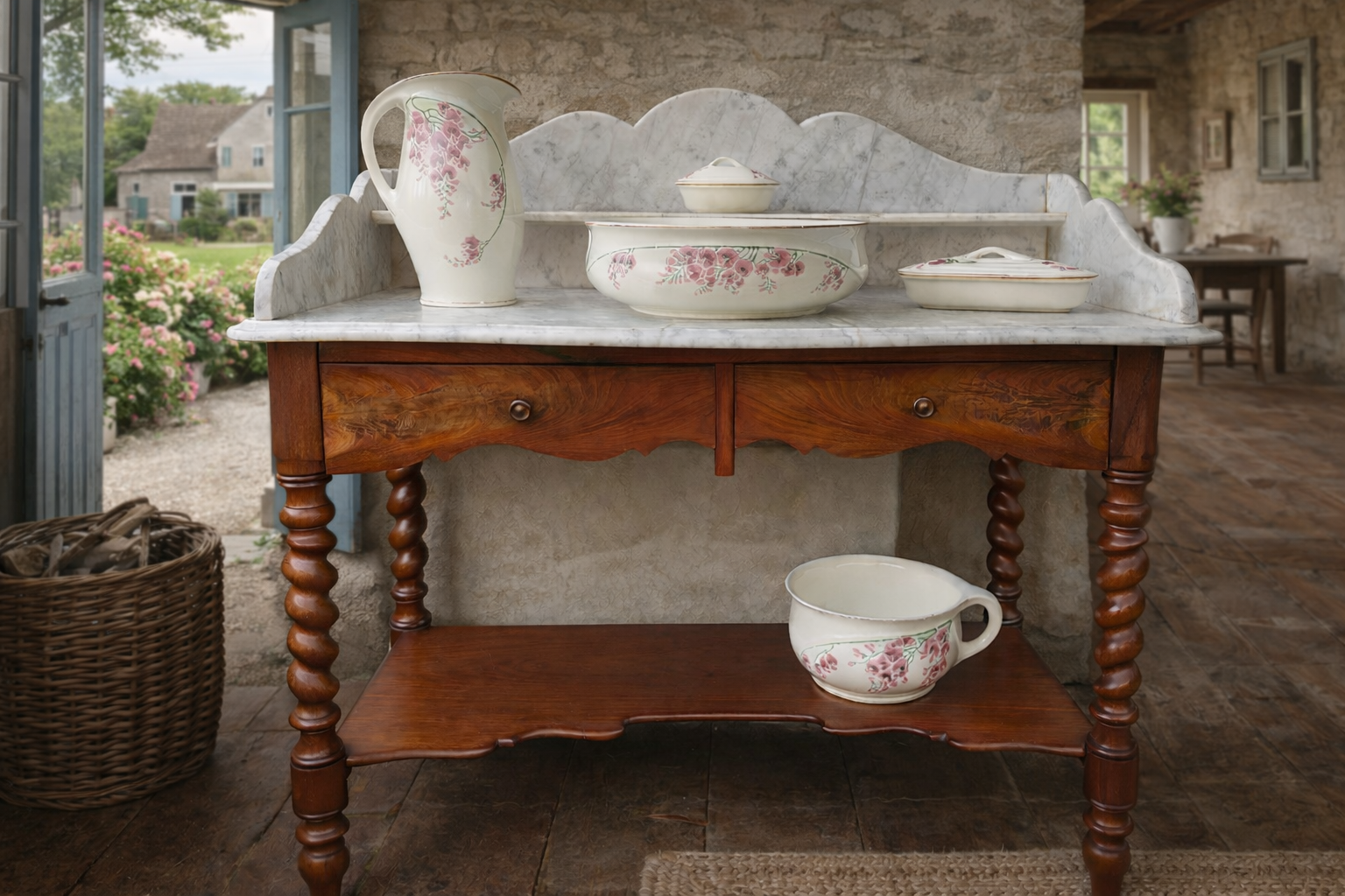 Prachtig antiek was meubel met lampet stel