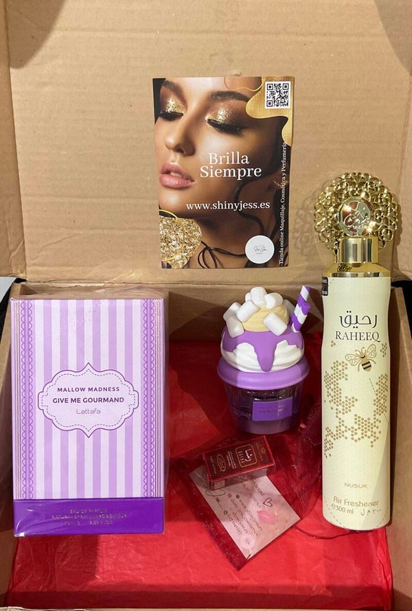 Set/Pack EDP Mallow Madness Give me Gourmand de Lattafa 100 ml + ambientador de regalo