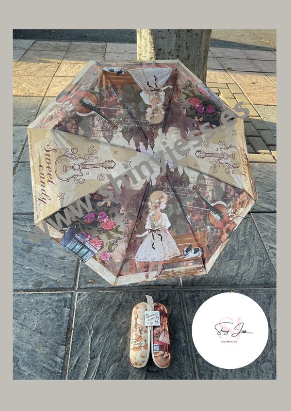 Paraguas Marrón Sweet Candy Niña en el banco funda semi rígida de colgar