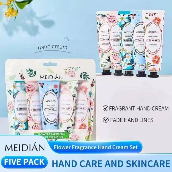 Set de 5 cremas de manos formato viaje MEIDIÄN fragancia floral 30grX5