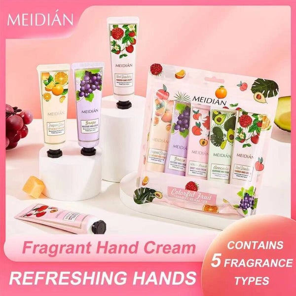 Set de 5 cremas de manos formato viaje MEIDIÄN fragancia frutal 30grX5
