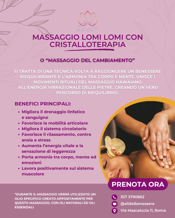 Massaggio Lomi Lomi con Cristalloterapia e purificazione