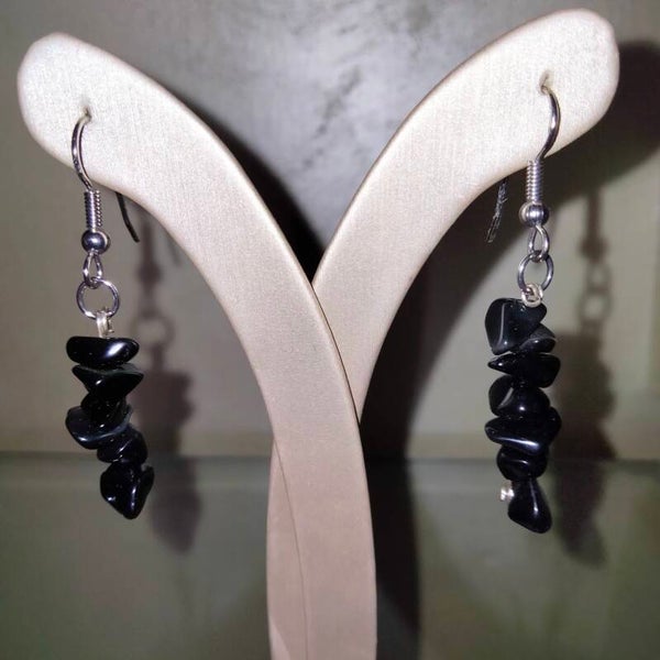 Orecchini Chips Ossidiana Nera