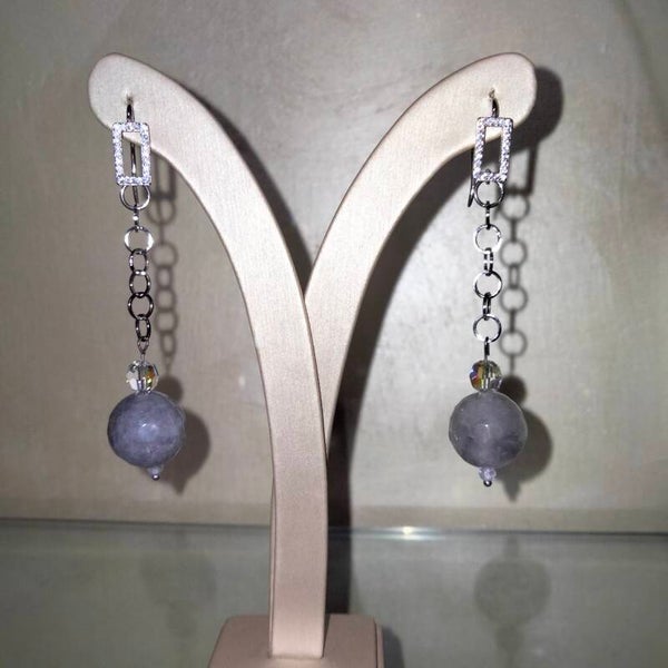 Orecchini Quarzo Grigio Argento e Swarovski