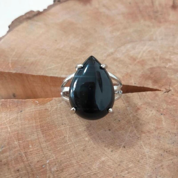 Anello goccia regolabile Ossidiana Nera
