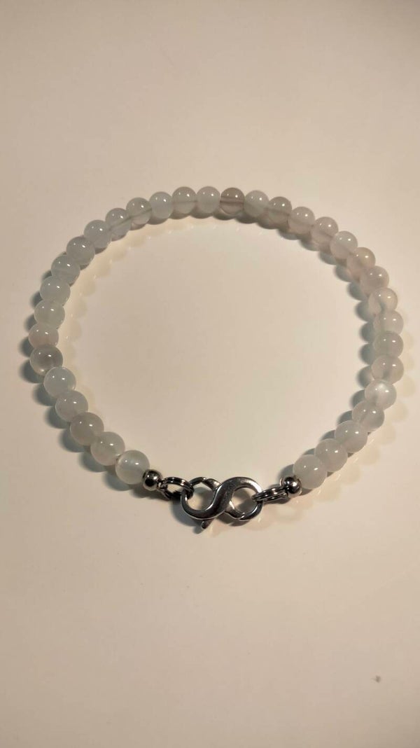 Pietra di Luna Bianca bracciale in filo di acciaio inox con chiusura in argento
