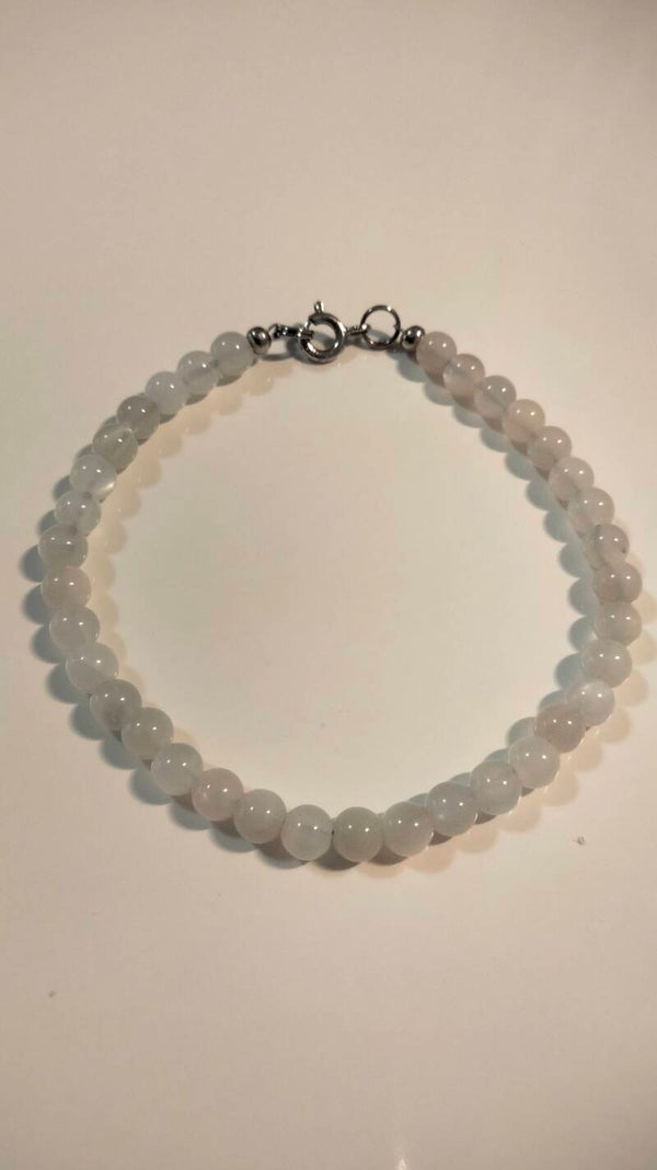 Pietra di Luna Bianca bracciale in filo di acciaio inox con chiusura in argento