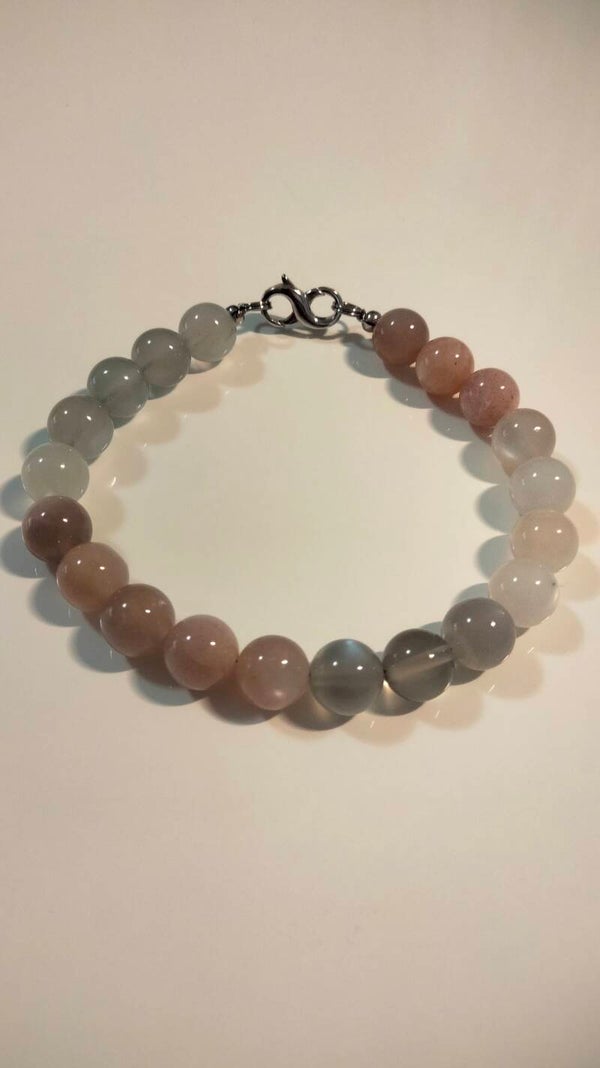 Pietra di Luna Multicolore ( adularia ) bracciale in filo di acciaio inox chiusura in argento