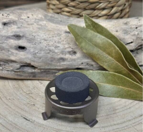 Porta carboncino brucia incenso in acciaio inox brunito