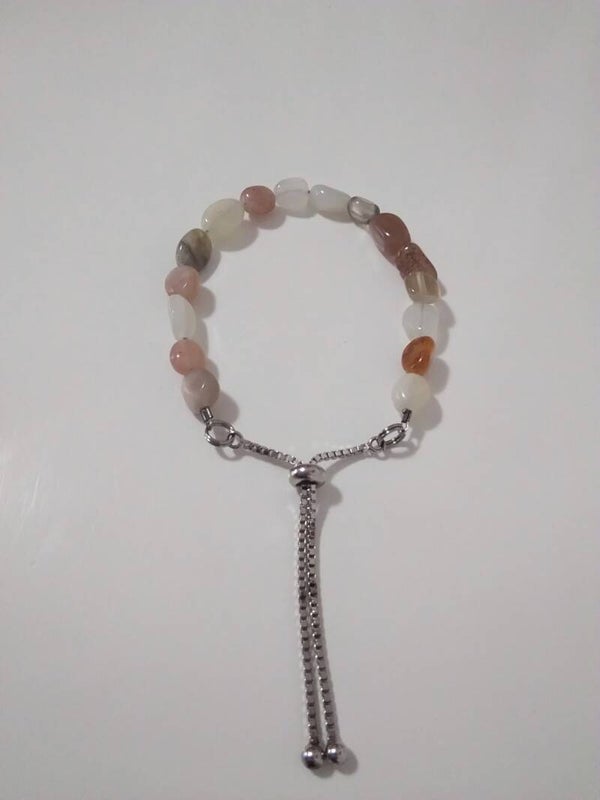 Adularia gemne bracciale in acciaio inox con chiusura sali scendi in argento