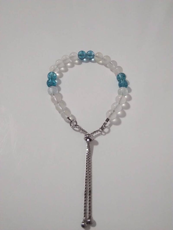 Pietra di Luna Bianca bracciale in filo di acciaio inox e chiusura sali scendi in argento