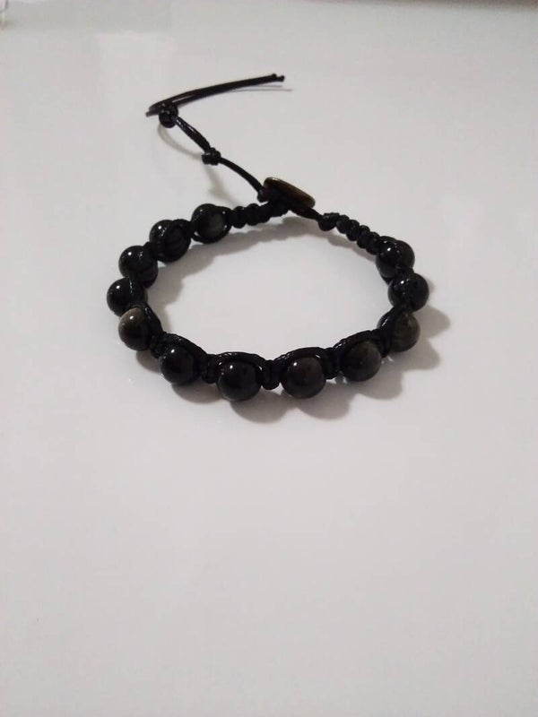 Ossidiana Gold Shamballa Bracciale Regolabile