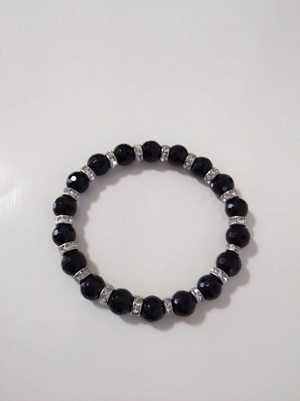 Onice Nero sfaccettato bracciale in elastico