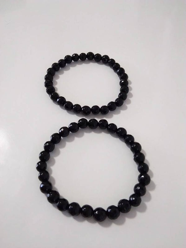 Onice Nero sfaccettato bracciale in elastico