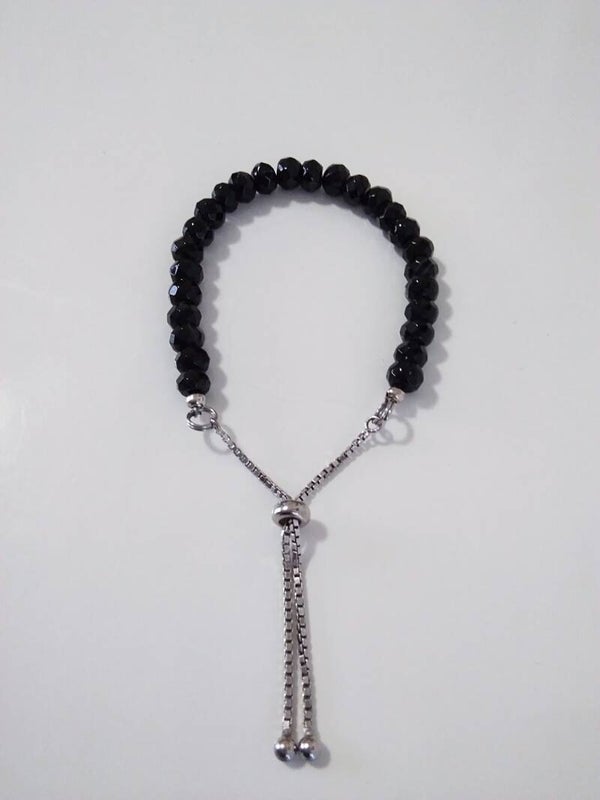 Onice Nero sfaccettato bracciale regolabile in filo di acciaio inox ipoallergenico