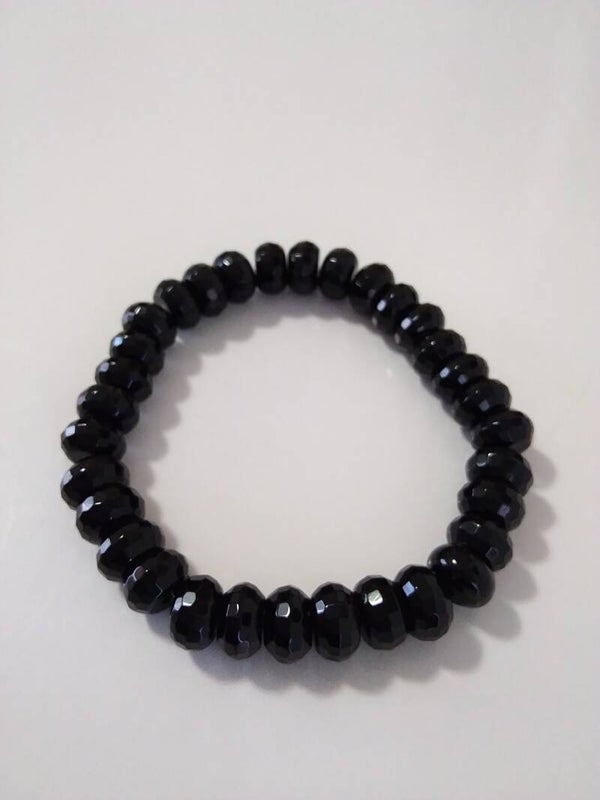 Onice Nero sfaccettato rondelle bracciale in elastico