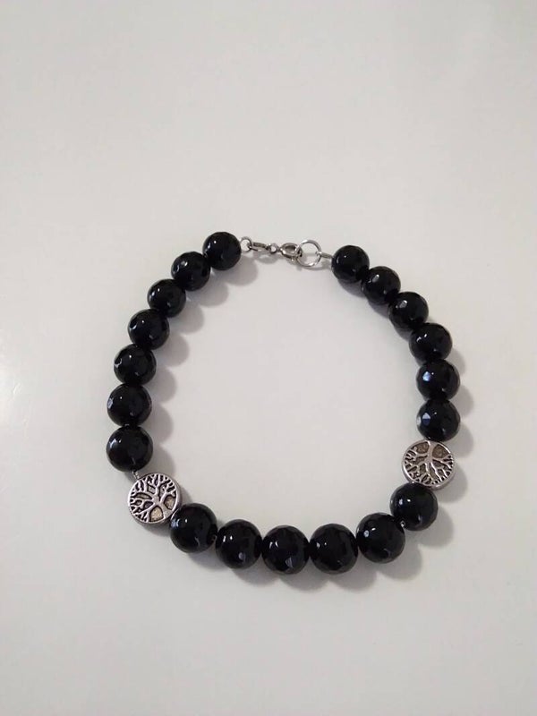 Onice Nero liscio bracciale in argento 925