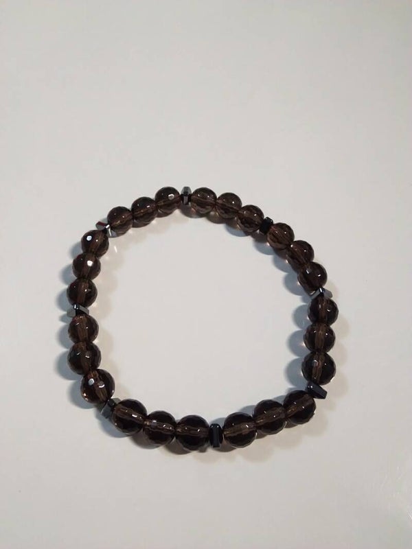 Quarzo Fumè bracciale in elastico con Ematite