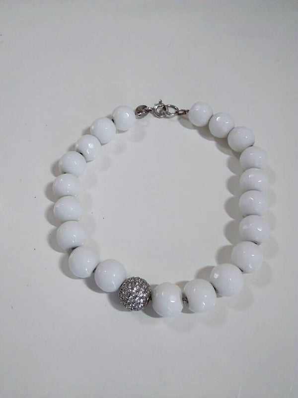 Agata Bianca sfaccettata bracciale in argento
