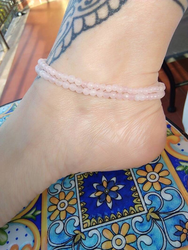 Quarzo Rosa sfera liscia cavigliera